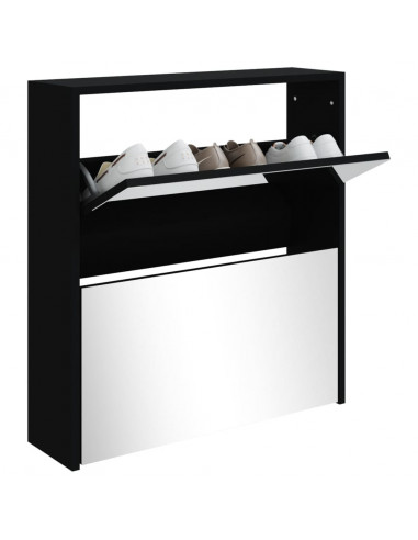 Scarpiera con Specchio a 2 Livelli Nera 63x17x67 cm