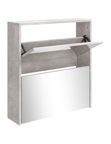 Scarpiera con Specchio a 2 Livelli Grigio cemento 63x17x67 cm