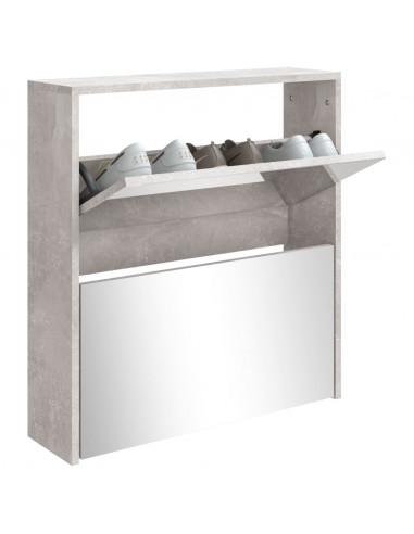 Scarpiera con Specchio a 2 Livelli Grigio cemento 63x17x67 cm