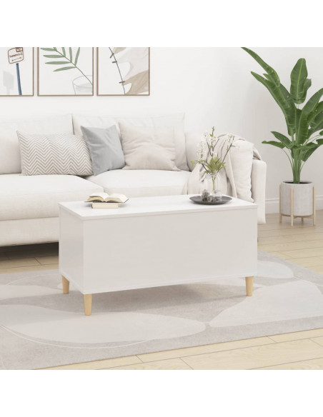 Tavolino Salotto Bianco Lucido 90x44,5x45 cm Legno Multistrato