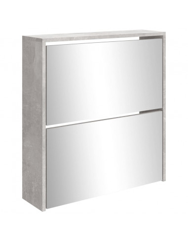 Scarpiera con Specchio a 2 Livelli Grigio cemento 63x17x67 cm