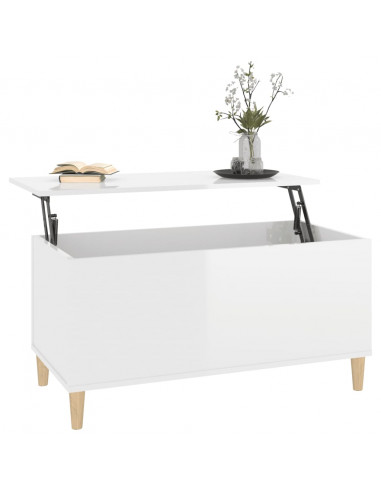 Tavolino Salotto Bianco Lucido 90x44,5x45 cm Legno Multistrato