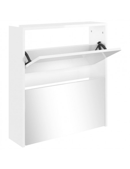 Scarpiera con Specchio a 2 Livelli Bianco lucido 63x17x67 cm
