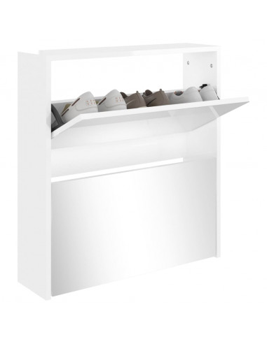 Scarpiera con Specchio a 2 Livelli Bianco lucido 63x17x67 cm