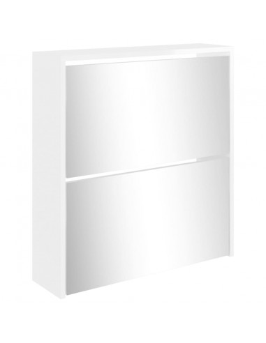 Scarpiera con Specchio a 2 Livelli Bianco lucido 63x17x67 cm