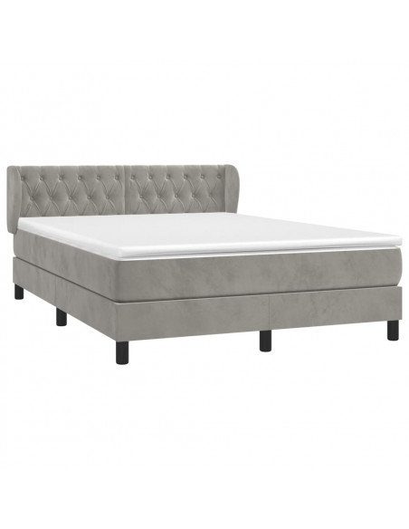 Giroletto a Molle con Materasso Grigio Chiaro 140x190cm Velluto