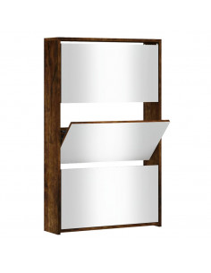 Scarpiera con Specchio a 3 Livelli Rovere fumo 63x17x102,5 cm 2