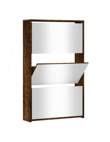 Scarpiera con Specchio a 3 Livelli Rovere fumo 63x17x102,5 cm