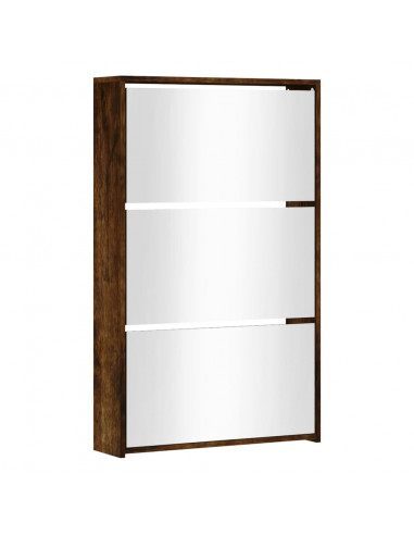 Scarpiera con Specchio a 3 Livelli Rovere fumo 63x17x102,5 cm