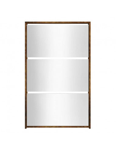 Scarpiera con Specchio a 3 Livelli Rovere fumo 63x17x102,5 cm