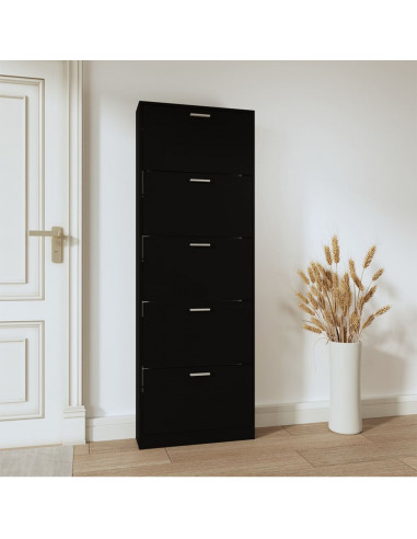 Scarpiera Nera 59x17x169 cm in Legno Multistrato