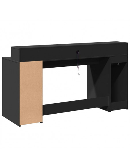 Scrivania con Luci LED Nera 160x55x91 cm in Legno Multistrato