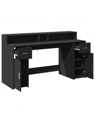 Scrivania con Luci LED Nera 160x55x91 cm in Legno Multistrato