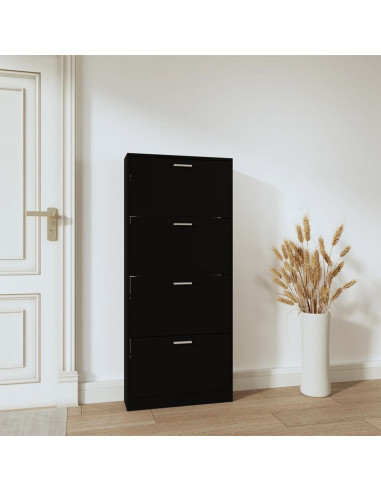 Scarpiera Nera 59x17x150 cm in Legno Multistrato