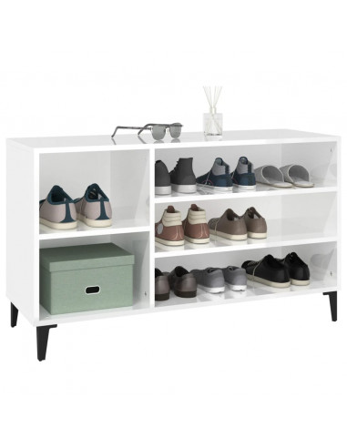 Scarpiera Bianco Lucido 102x36x60 cm in Legno Multistrato