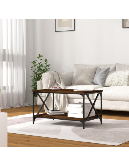 Tavolino Rovere Fumo 80x50x45 cm in Legno Multistrato e Ferro