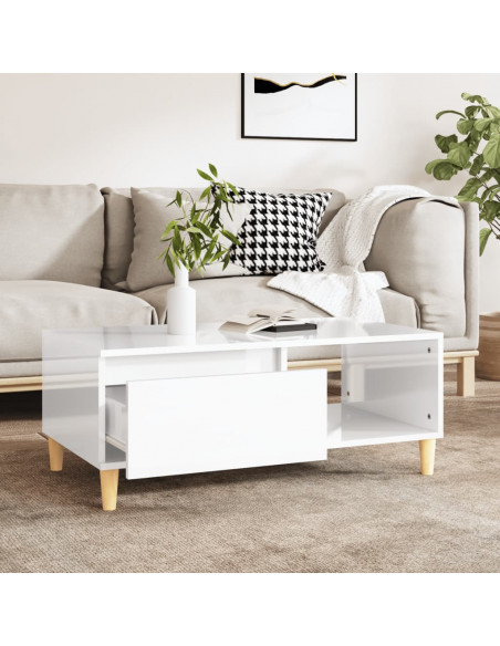 Tavolino Salotto Bianco Lucido 90x50x36,5 cm Legno Multistrato