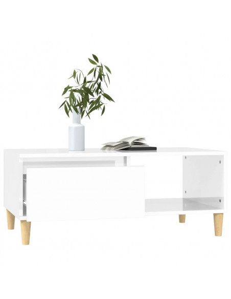 Tavolino Salotto Bianco Lucido 90x50x36,5 cm Legno Multistrato