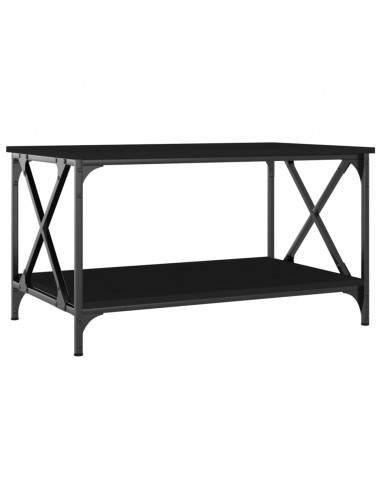 Tavolino da Salotto Nero 80x50x45 cm Legno Multistrato e Ferro