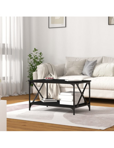 Tavolino da Salotto Nero 80x50x45 cm Legno Multistrato e Ferro