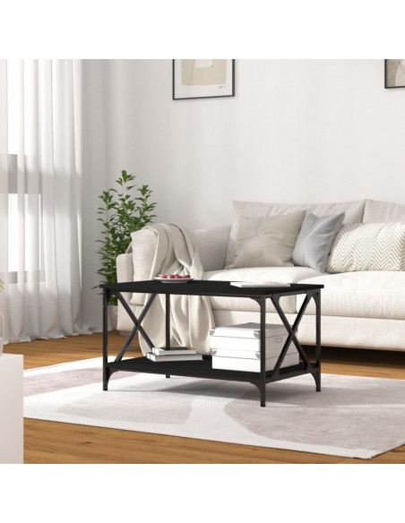 Tavolino da Salotto Nero 80x50x45 cm Legno Multistrato e Ferro