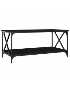 Tavolino da Salotto Nero 100x50x45 cm Legno Multistrato e Ferro 2