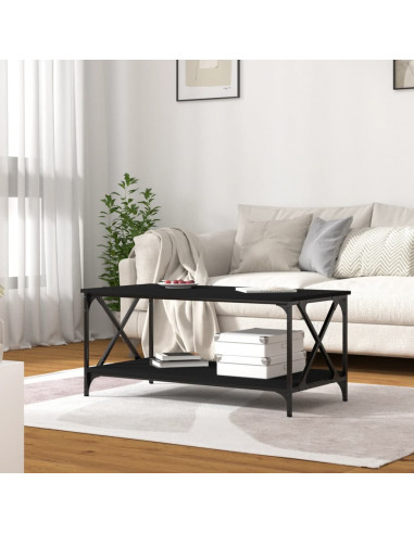 Tavolino da Salotto Nero 100x50x45 cm Legno Multistrato e Ferro