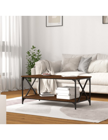 Tavolino Rovere Marrone 100x50x45 cm Legno Multistrato e Ferro