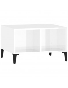 Tavolino Salotto Bianco Lucido 60x50x36,5 cm Legno Multistrato 2