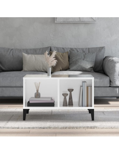 Tavolino Salotto Bianco Lucido 60x50x36,5 cm Legno Multistrato