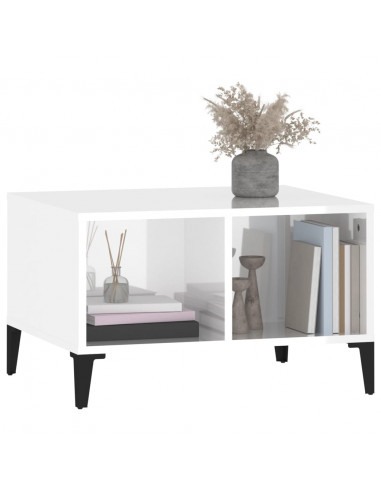 Tavolino Salotto Bianco Lucido 60x50x36,5 cm Legno Multistrato