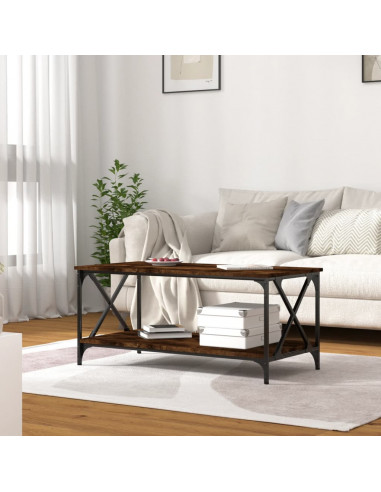 Tavolino Rovere Fumo 100x50x45 cm in Legno Multistrato e Ferro