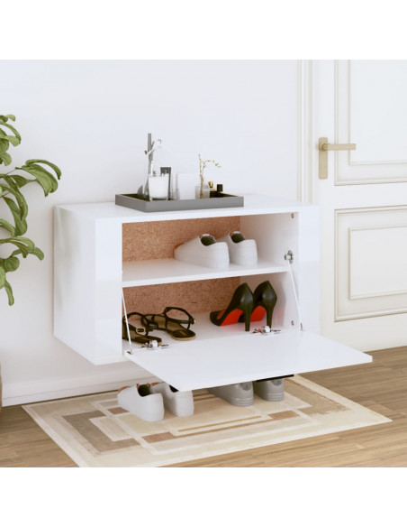 Scarpiera a Parete Bianco Lucido 70x35x38 cm Legno Multistrato