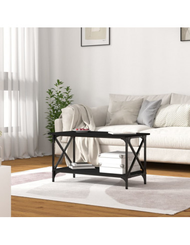Tavolino da Salotto Nero 80x45x45 cm Legno Multistrato e Ferro