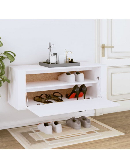 Scarpiera a Muro Bianca 100x35x38 cm in Legno Multistrato