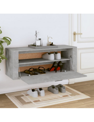Scarpiera a Muro Grigio Cemento100x35x38cm in Legno Multistrato