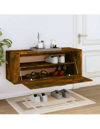 Scarpiera a Muro rovere fumo 100x35x38cm in Legno Multistrato