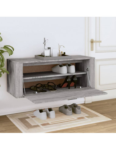 Scarpiera a Muro Grigio Sonoma 100x35x38cm in Legno Multistrato