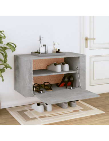Scarpiera a Parete Grigio Cemento 70x35x38 cm Legno Multistrato