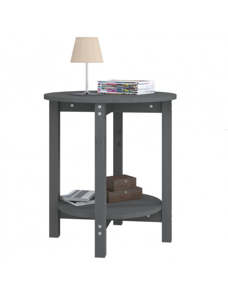 Tavolino da Salotto Grigio Ø 55x60 cm in Legno Massello di Pino