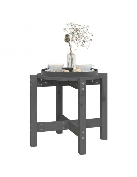 Tavolino da Salotto Grigio Ø 52,5x45 cm Legno Massello di Pino