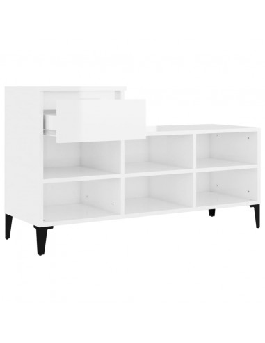 Scarpiera Bianco Lucido 102x36x60 cm in Legno Multistrato