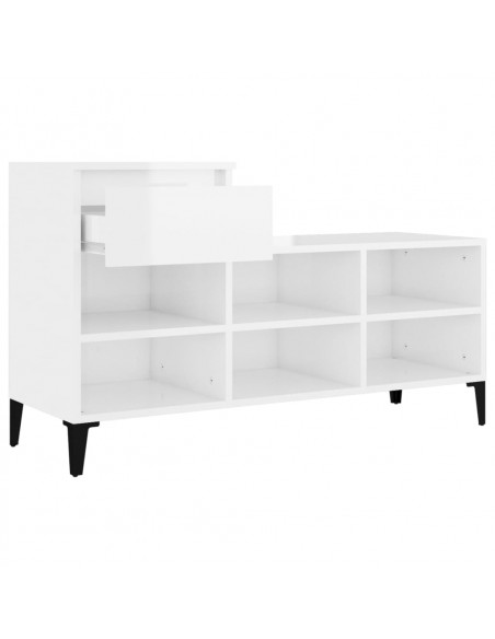 Scarpiera Bianco Lucido 102x36x60 cm in Legno Multistrato