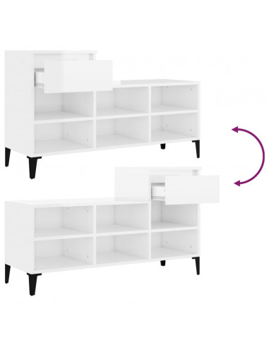 Scarpiera Bianco Lucido 102x36x60 cm in Legno Multistrato