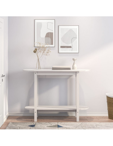 Tavolo Consolle Bianco 110x40x80 cm in Legno Massello di Pino