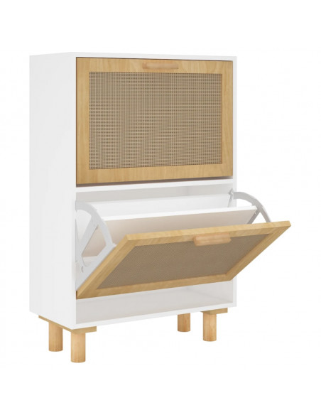 Scarpiera Bianca 52x25x80cm Legno Multistrato e Rattan Naturale