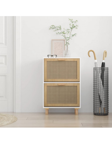Scarpiera Bianca 52x25x80cm Legno Multistrato e Rattan Naturale