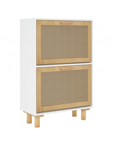 Scarpiera Bianca 52x25x80cm Legno Multistrato e Rattan Naturale