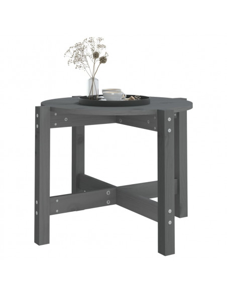 Tavolino da Salotto Grigio Ø 62,5x45 cm Legno Massello di Pino