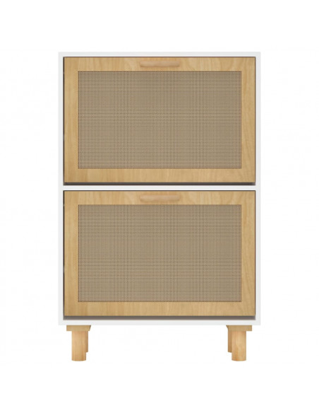 Scarpiera Bianca 52x25x80cm Legno Multistrato e Rattan Naturale